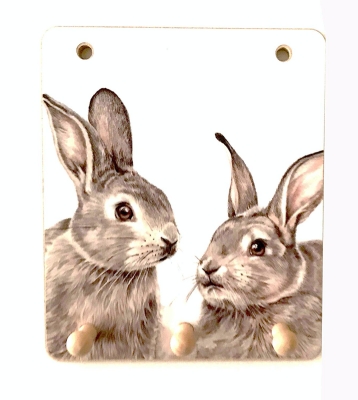 Key Racks Rabbit Lovers 3 Hook Wooden Rack 