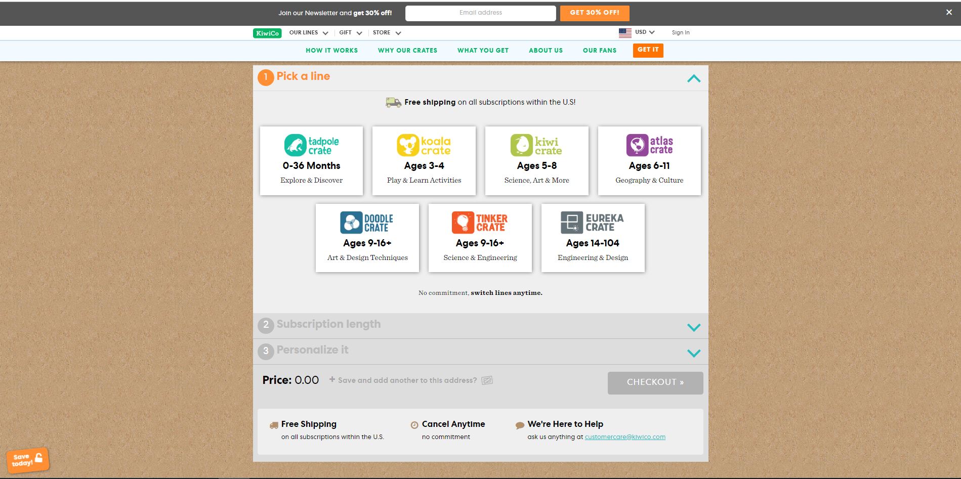 kiwico subscription page
