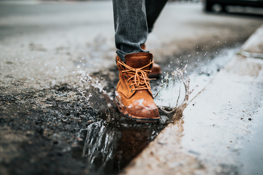 boots stamp on a water